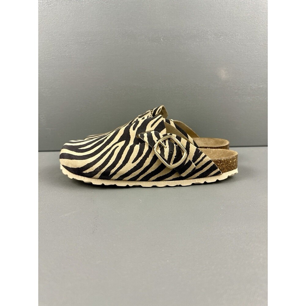 Autenti Zebra Print Mule Clogs Womens Size EU 39 US 8.5 Suede Cork Footbed